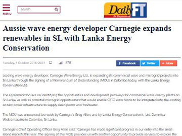 wave energy developer Carnegie expands renewables in SL with Lanka Energy Conservation